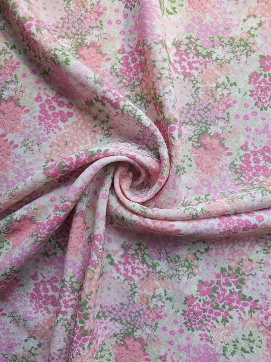 Pink Blossom Floral Linen Look Poly Viscose