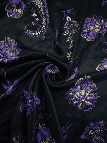 Purple/Gold Paisley Floral Viscose Satin