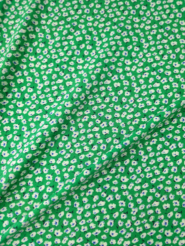 Green Ditsy Poppy Floral Viscose Challis