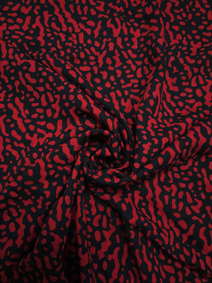 Red/Black Irregular Splodge Viscose Challis