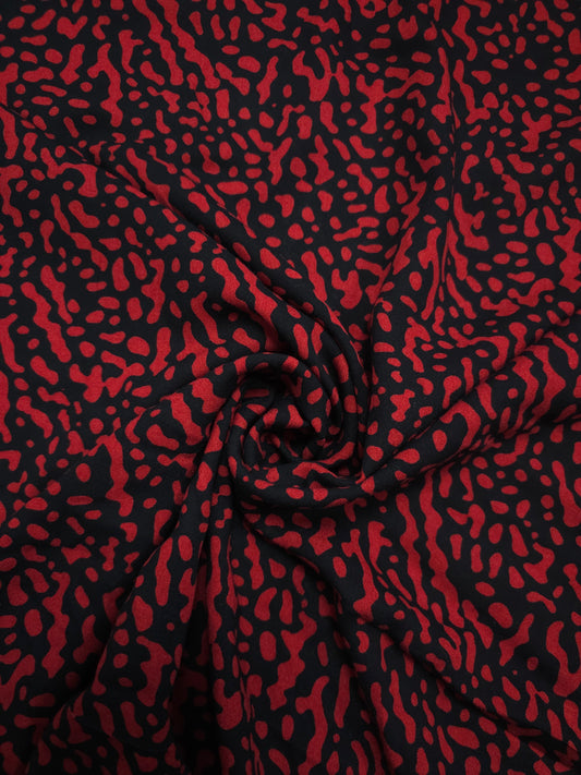 Red/Black Irregular Splodge Viscose Challis