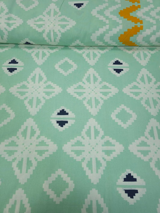 Mint Green Abstract Mosaic 100% Cotton 94"