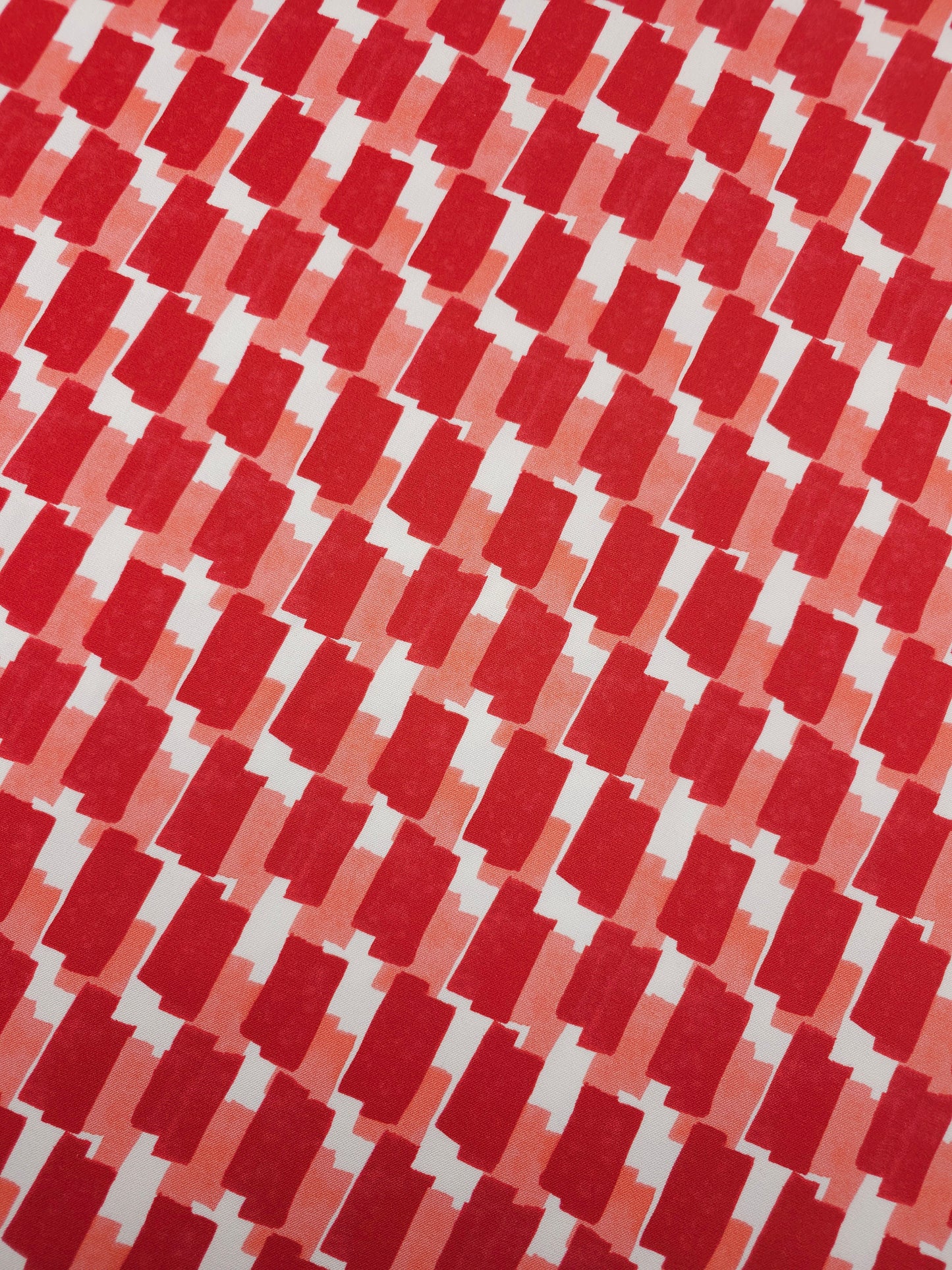 Red/Coral Abstract Rectangle Brushed Cotton Twill