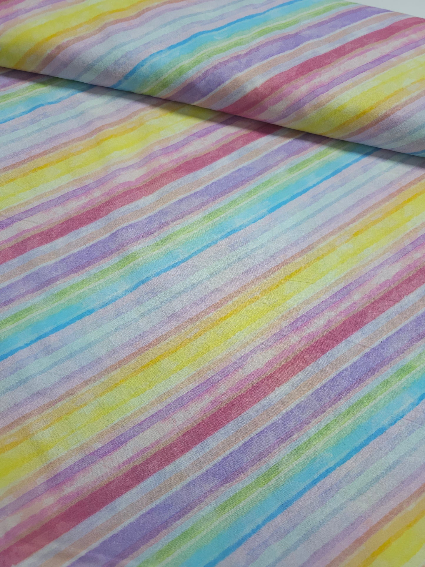 Pastel Rainbow Diagonal Stripe 100% Cotton