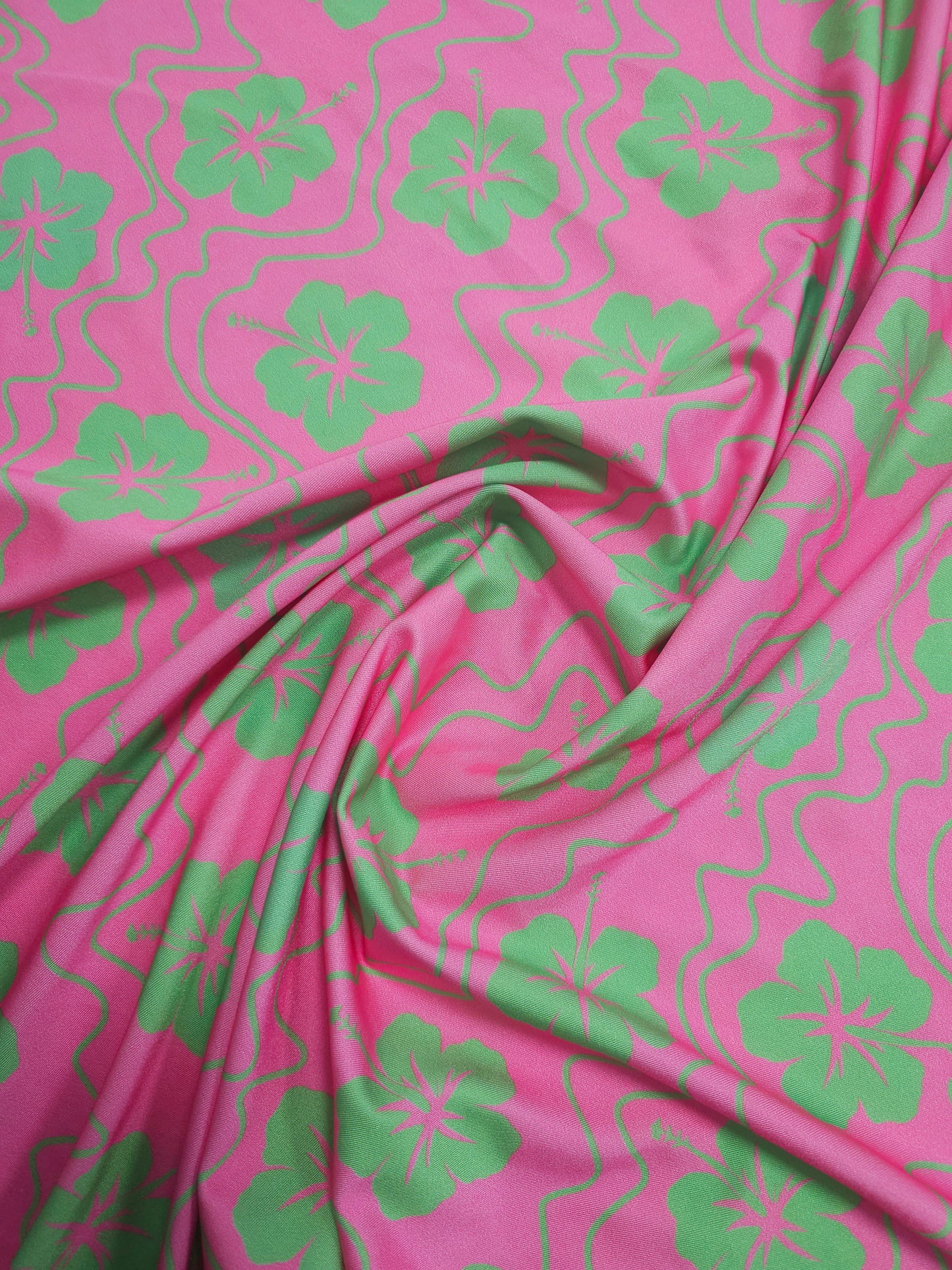 Pink/Green Hibiscus Floral Swimwear 4-Way Stretch