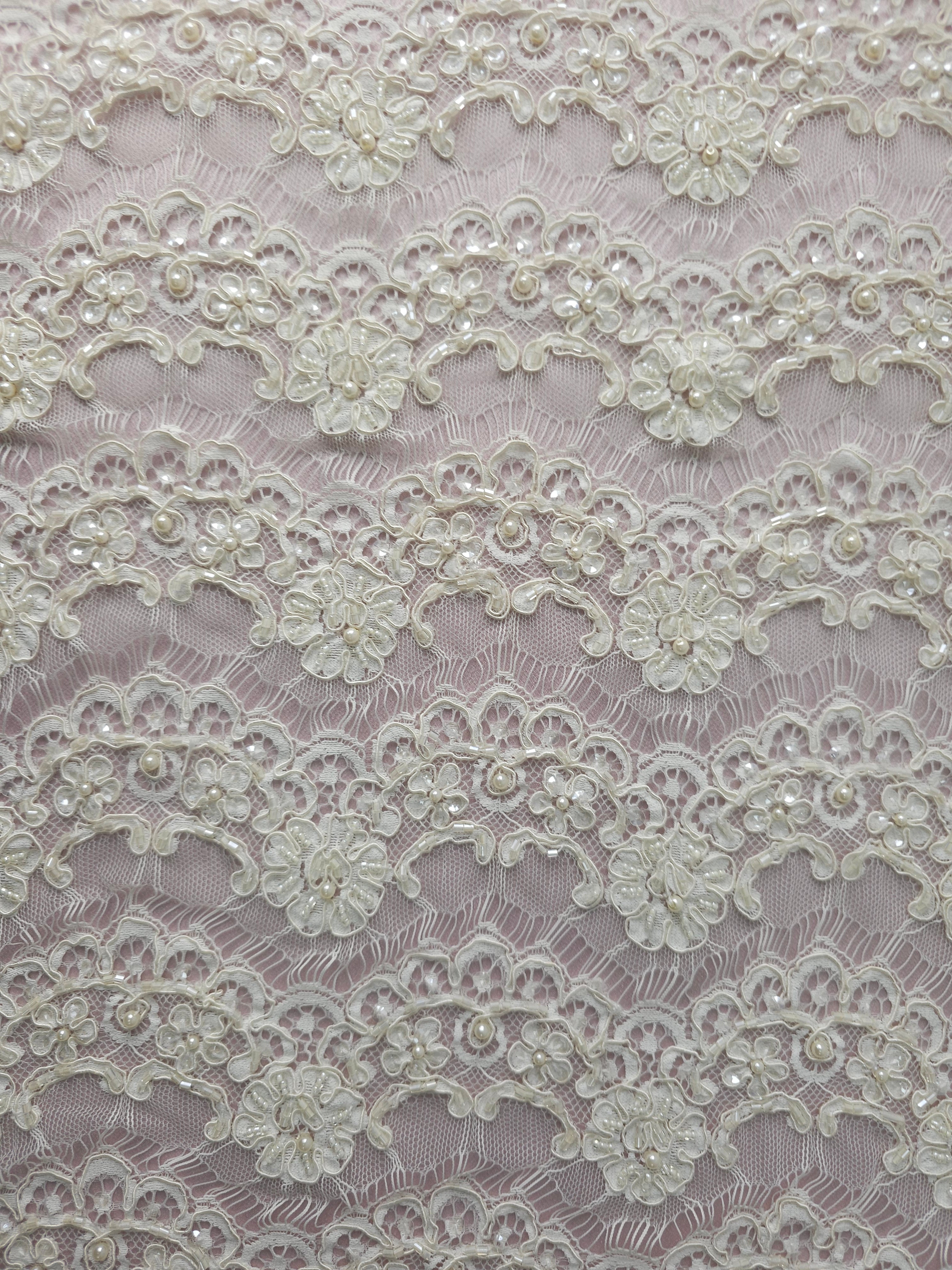 *Diana* Cream Floral Pearl Lace