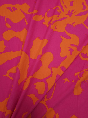 Hot Pink/Orange Irregular Floral Viscose Challis