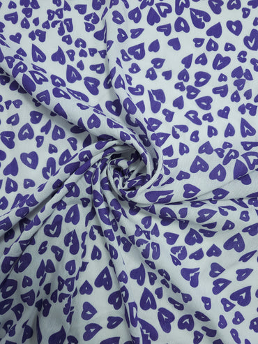 Purple/White Hearts Crinkle Viscose