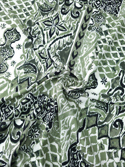 Sage Green/Black Damask Viscose Challis