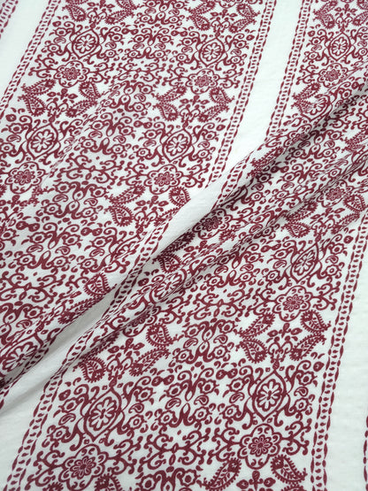 *PRE-ORDER* Wine/White Henna Floral Panel Cotton Flax