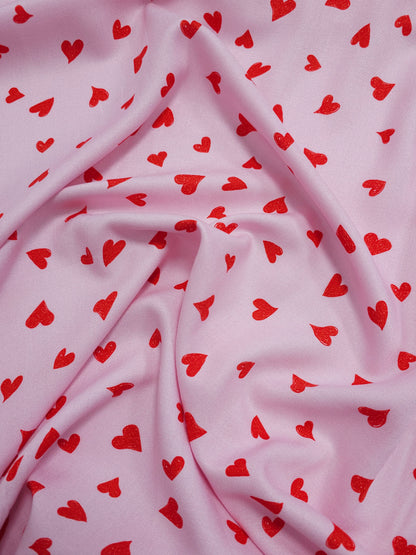 Pink/Red Hearts Viscose Challis