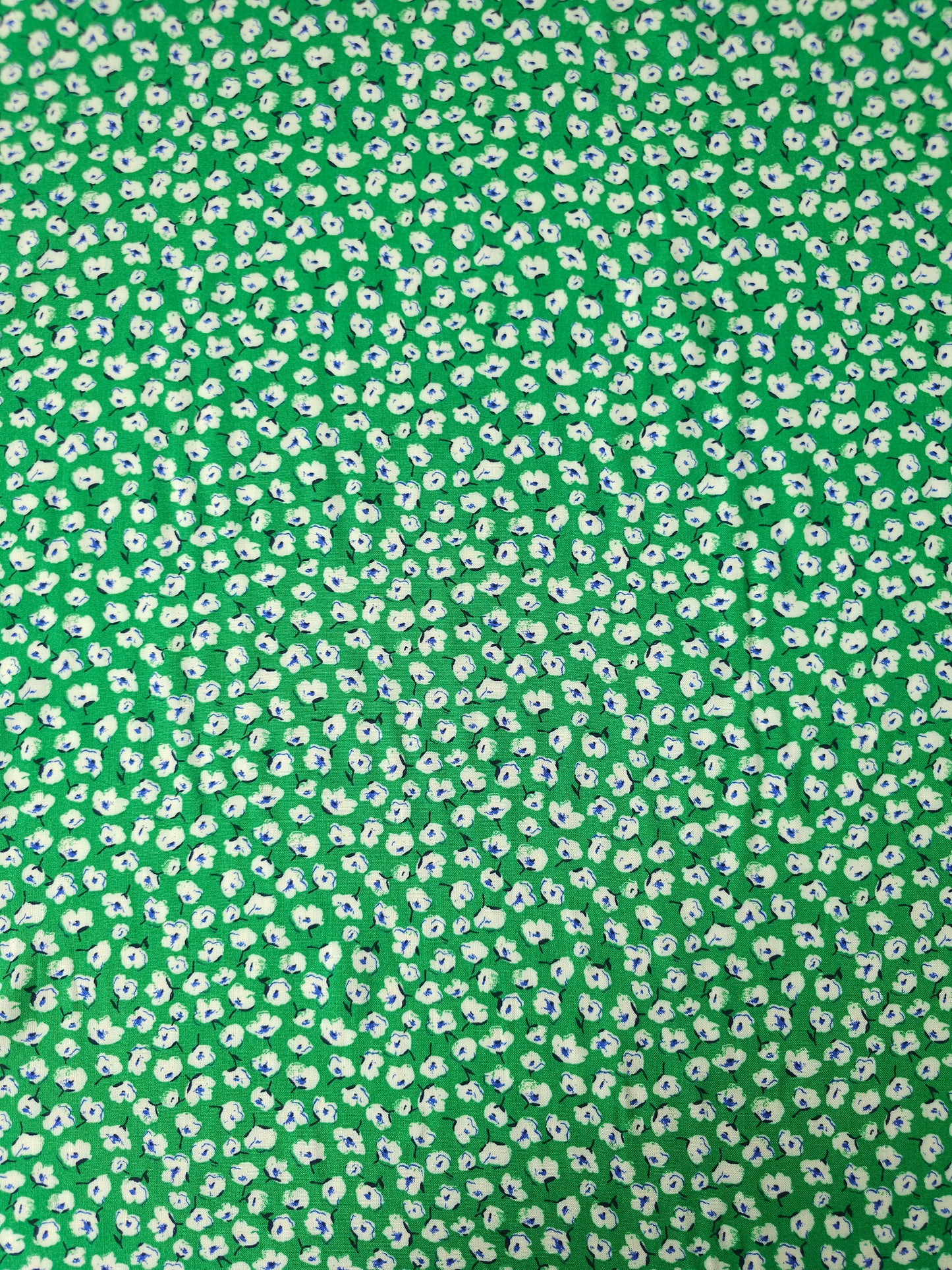 Green Ditsy Poppy Floral Viscose Challis