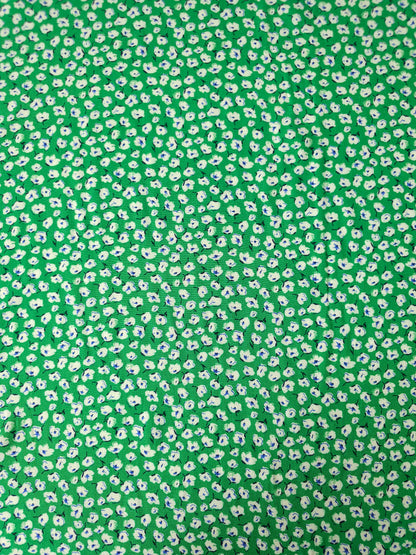 Green Ditsy Poppy Floral Viscose Challis