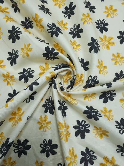 Marigold/Black Daisy Floral Mediumweight Cotton Twill