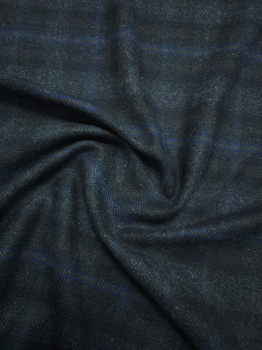 Charcoal/Blue Tartan Mediumweight Wool - 5m Piece