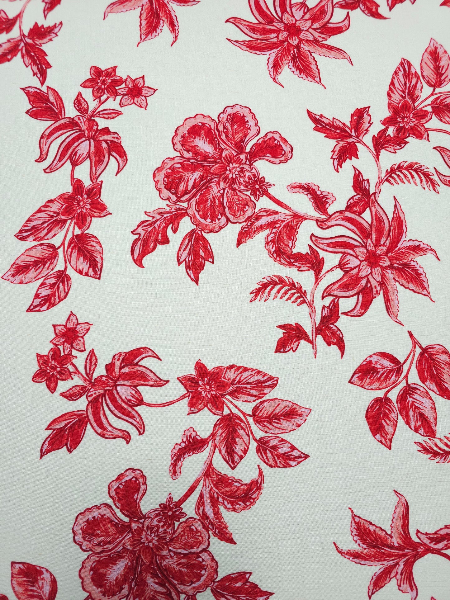 Pinky Red/White Exotic Floral Viscose Linen