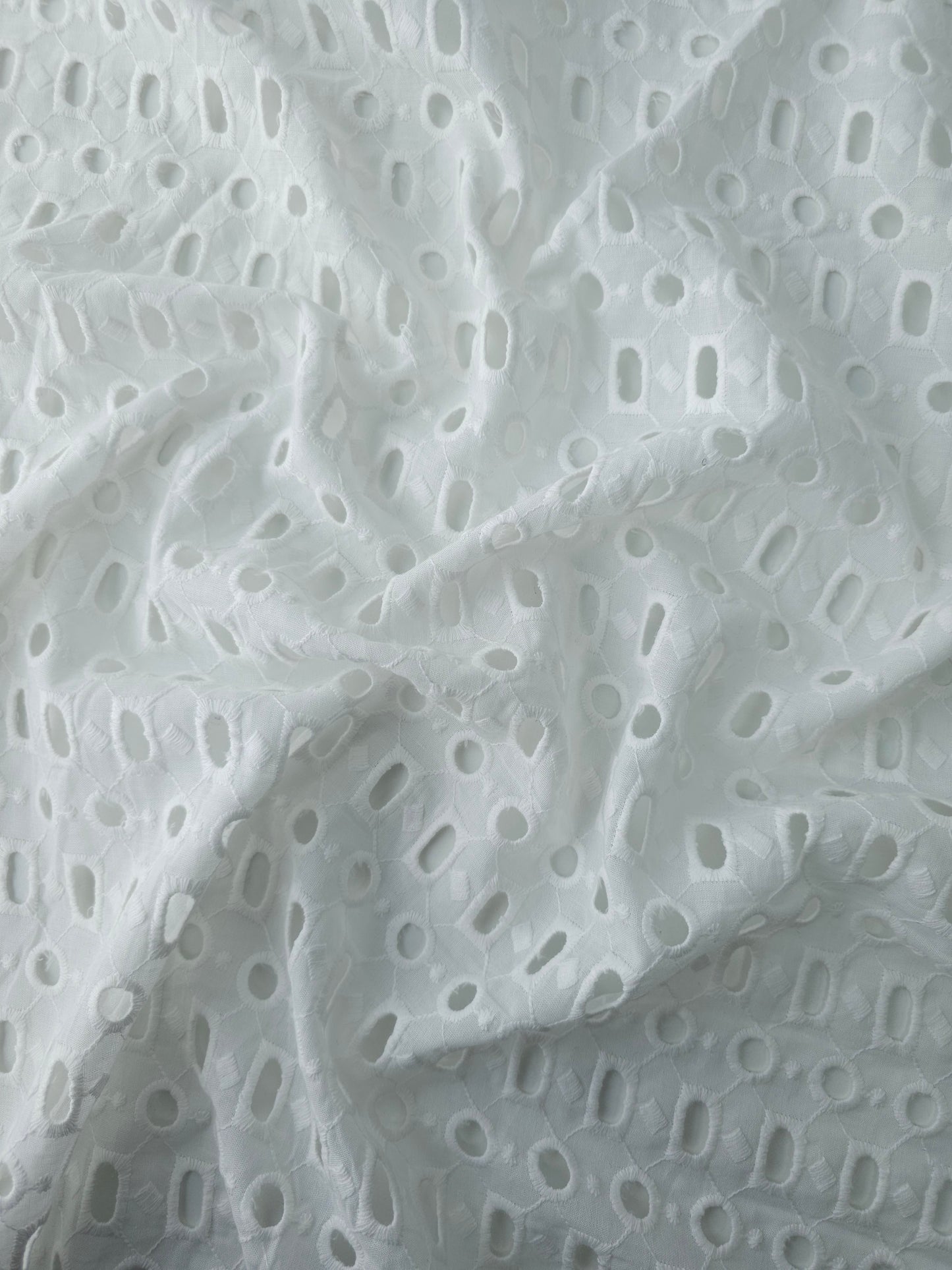 White Abstract Shapes Anglaise Cotton