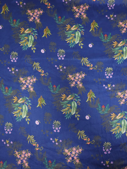 Indigo Navy Palm Leaf Floral Cotton Sateen 60"