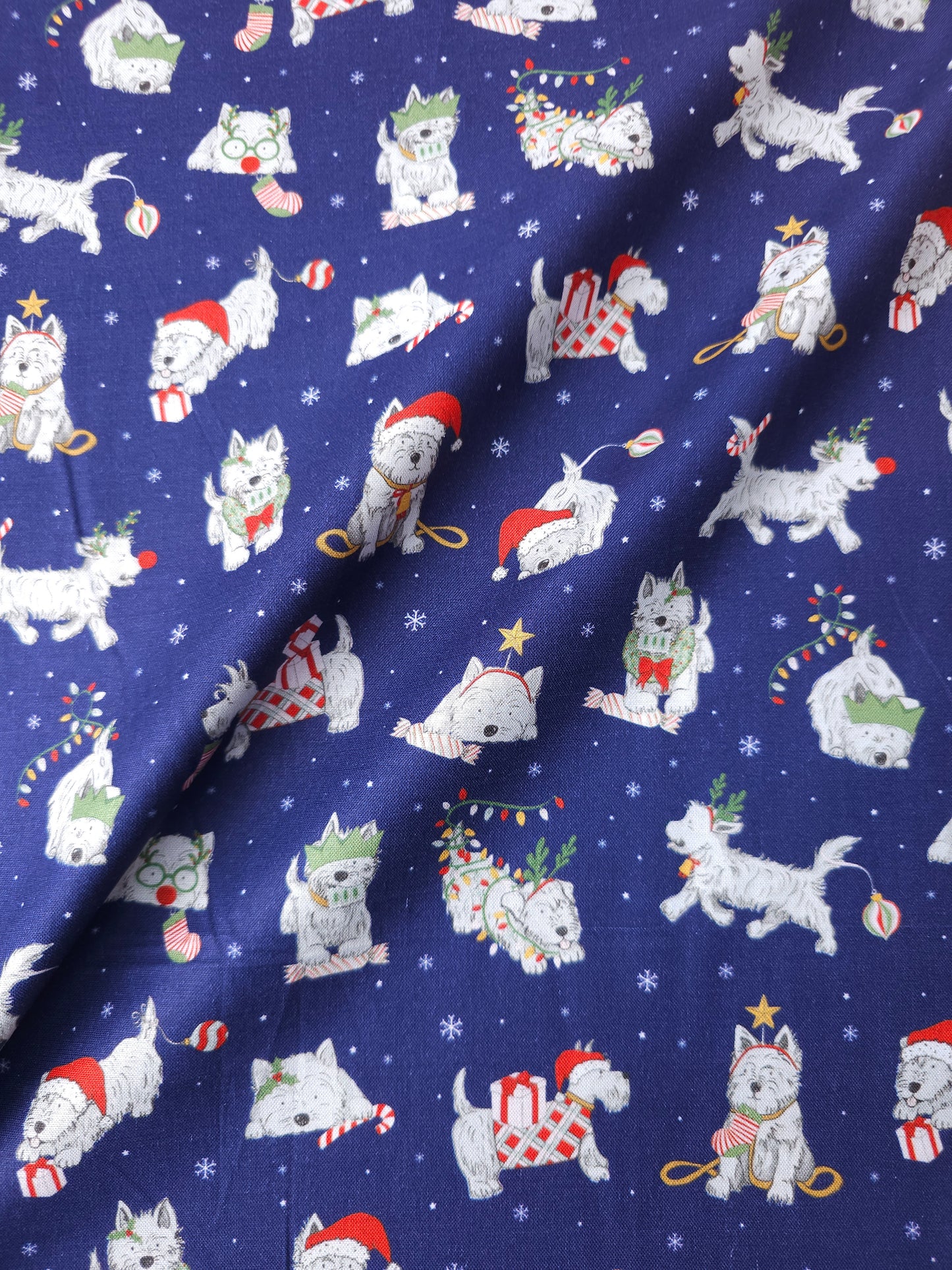 Midnight Blue Christmas Puppy 100% Cotton