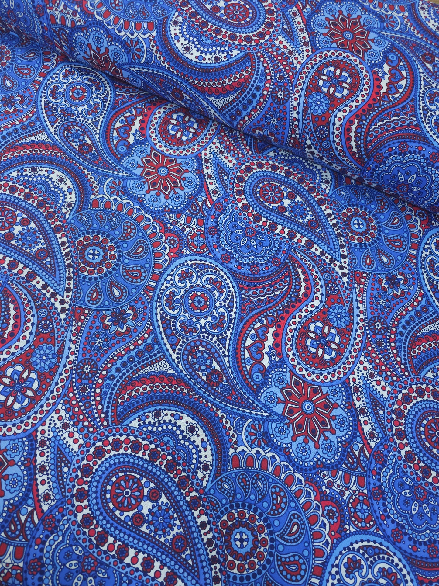 Red/Blue Paisley 100% Cotton 106"