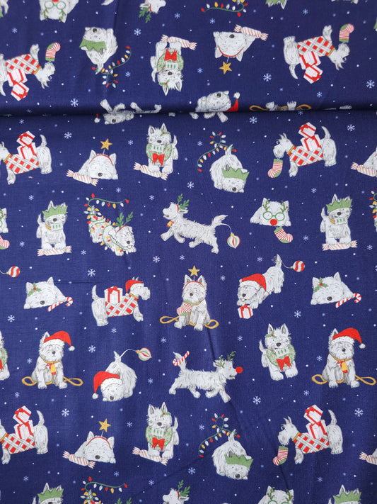 Midnight Blue Christmas Puppy 100% Cotton