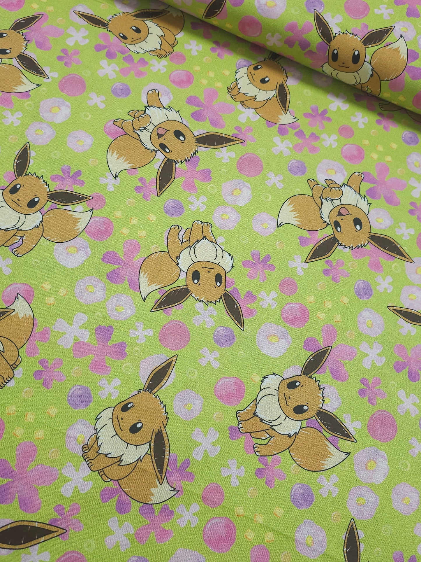 Lime Green Pokemon Eevee 100% Cotton - Robert Kaufman