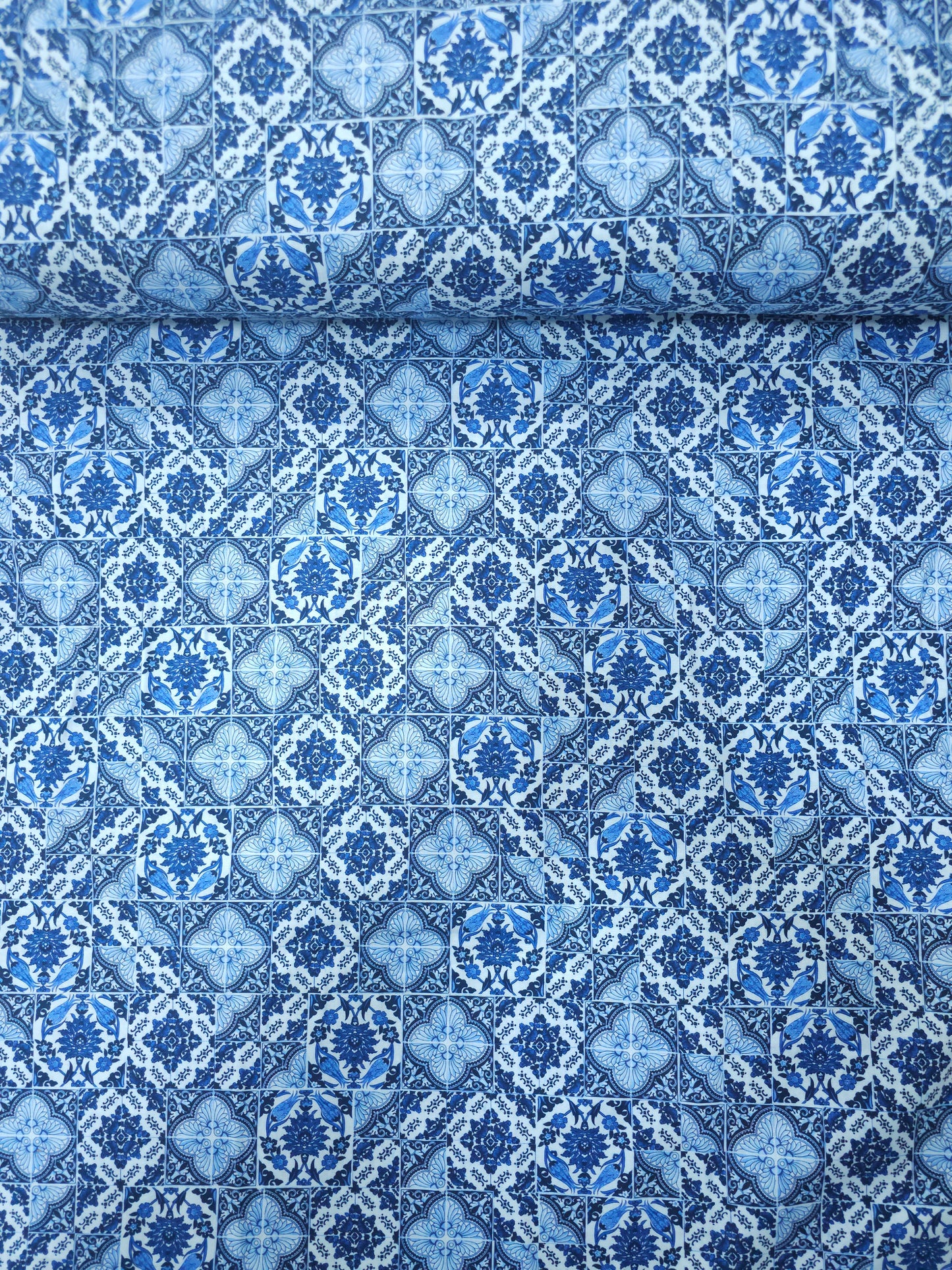 Blue Mosaic Tile 100% Cotton