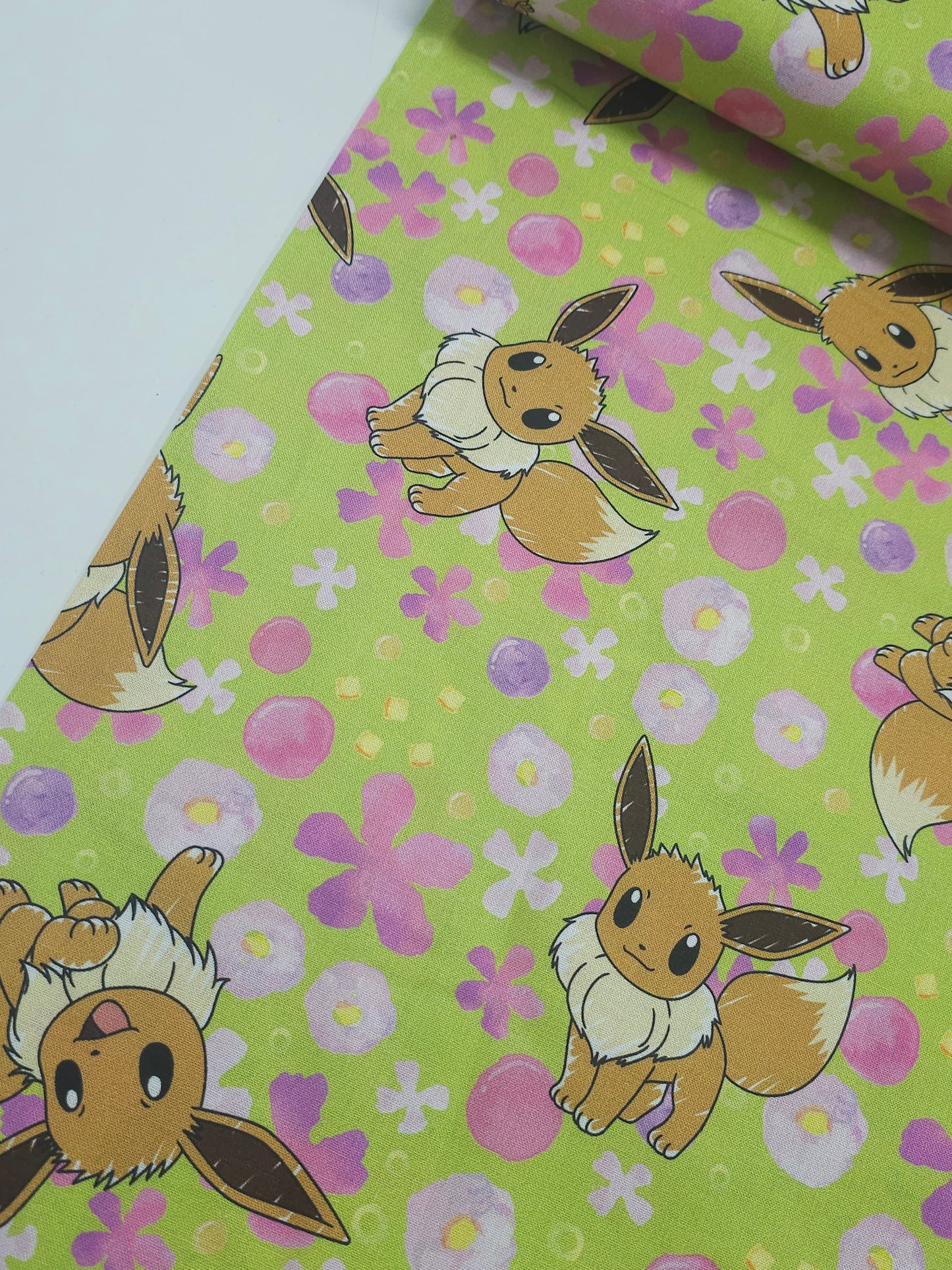 Lime Green Pokemon Eevee 100% Cotton - Robert Kaufman