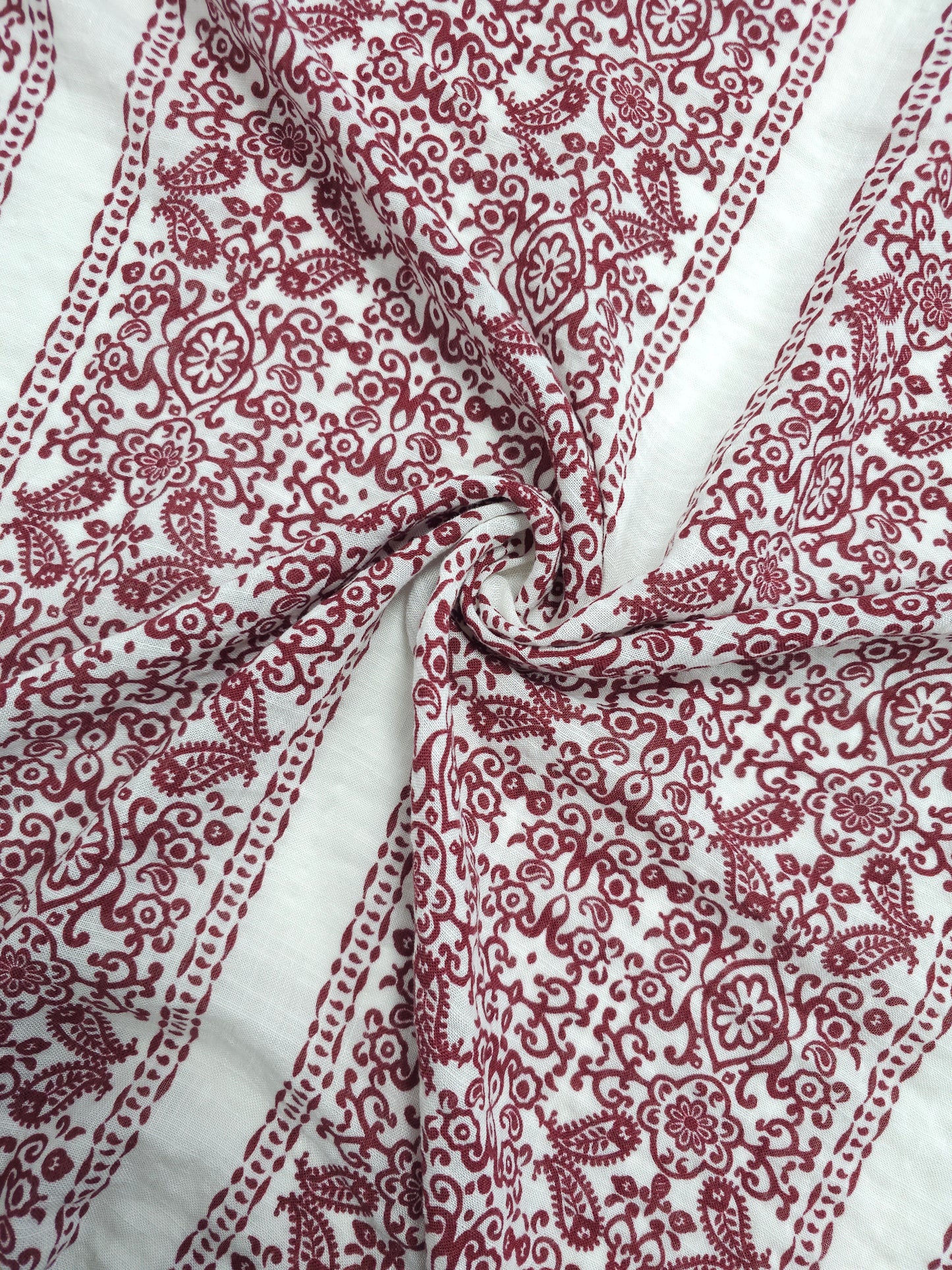 *PRE-ORDER* Wine/White Henna Floral Panel Cotton Flax