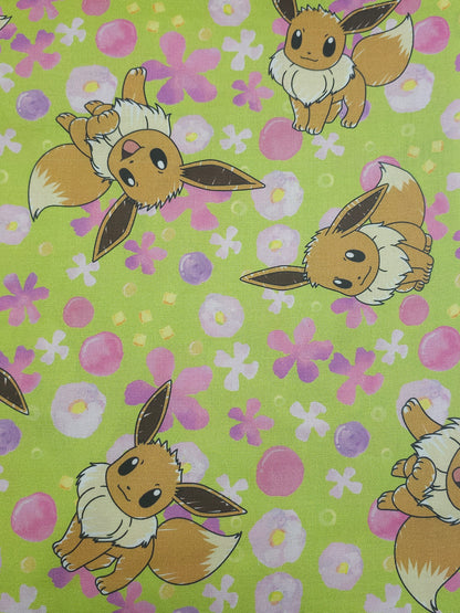 Lime Green Pokemon Eevee 100% Cotton - Robert Kaufman