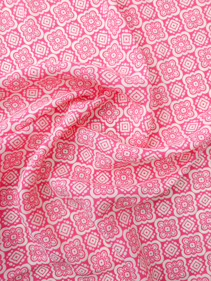 Pink/Cream Damask Tile Viscose Crepe
