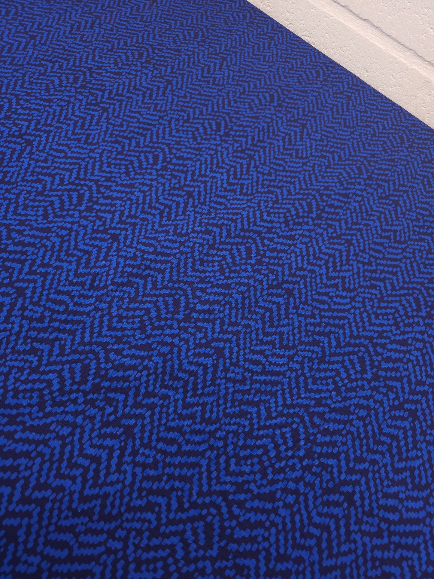 Blue/Navy Abstract ZigZag Brushed Cotton Twill