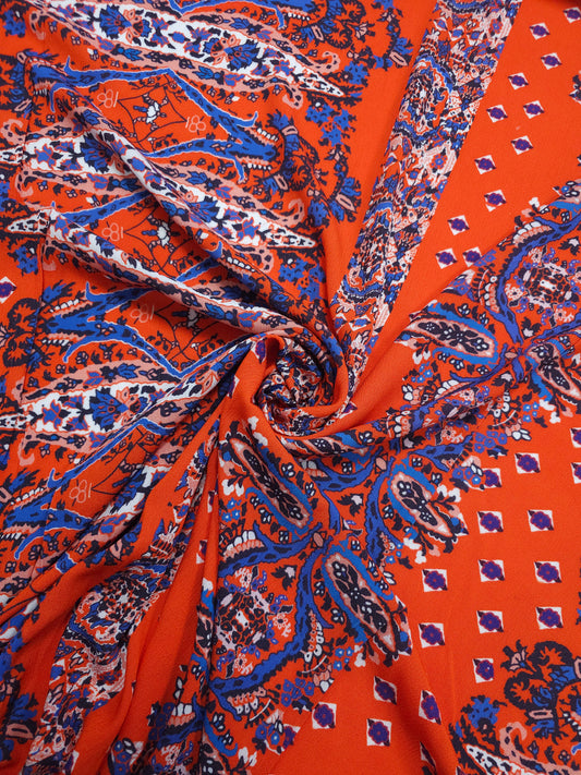 Orange/Blue Boho Retro Stripe Crinkle Viscose