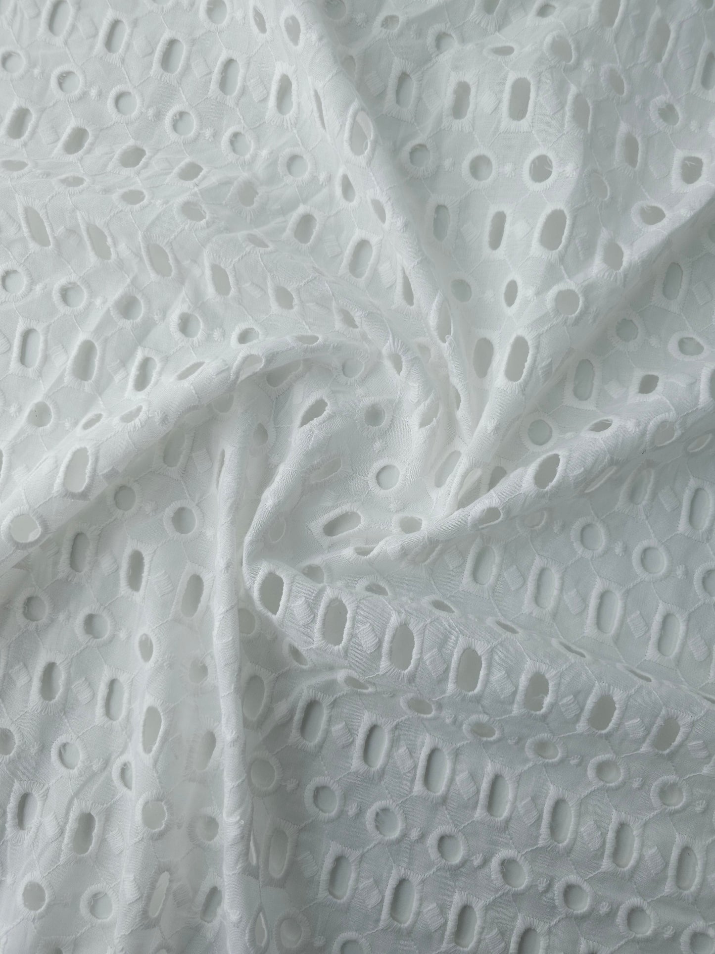 White Abstract Shapes Anglaise Cotton