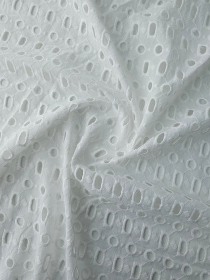 White Abstract Shapes Anglaise Cotton