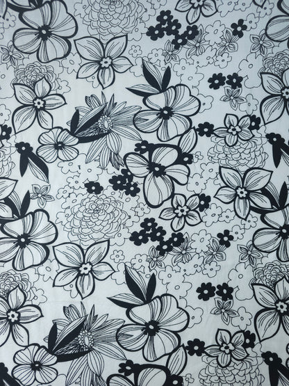 White/Black Sketch Floral Viscose Challis