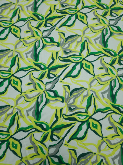 Yellow/Green Star Floral Viscose Challis