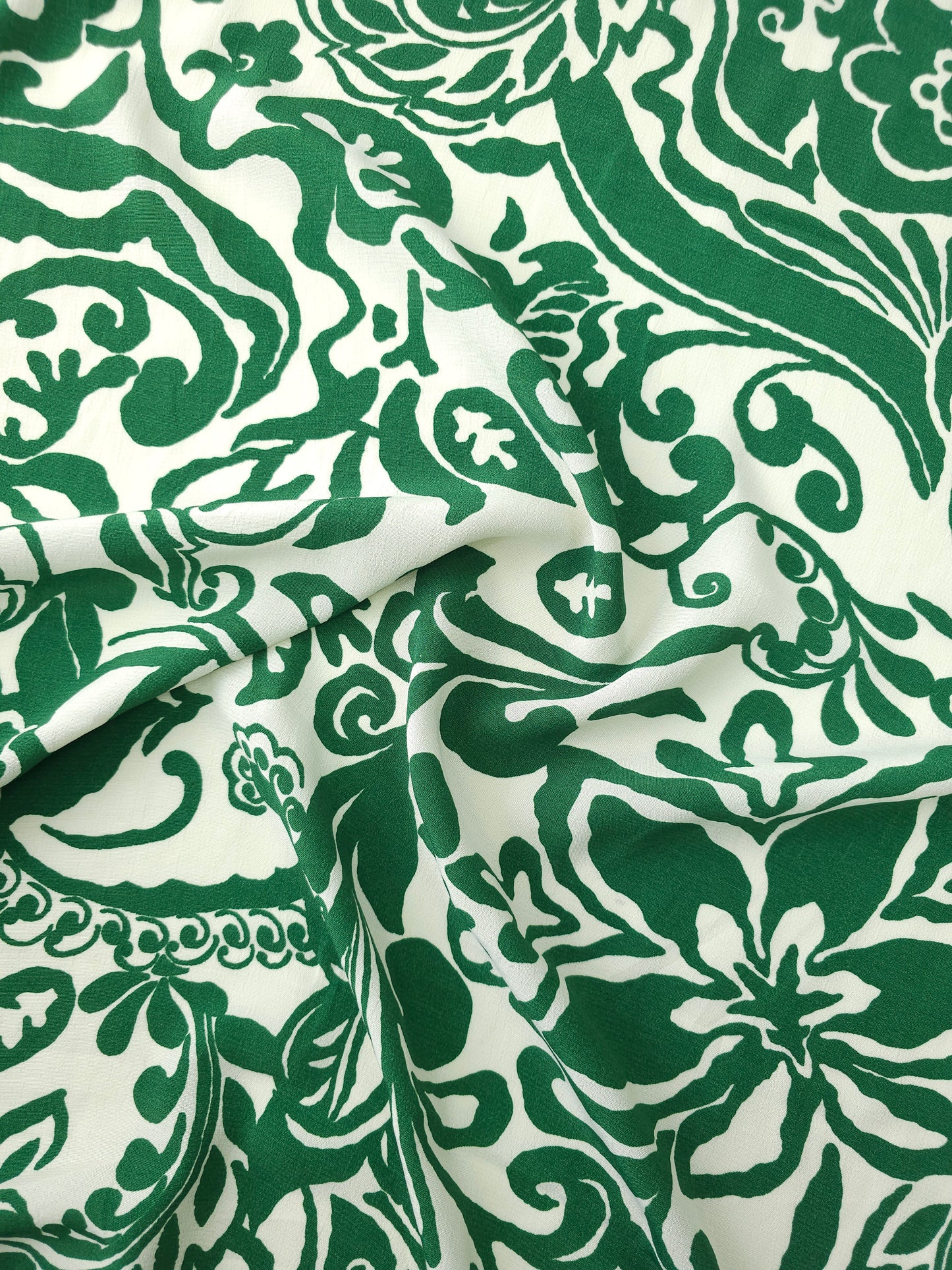 Green/Off-White Doodle Floral Viscose Crepe