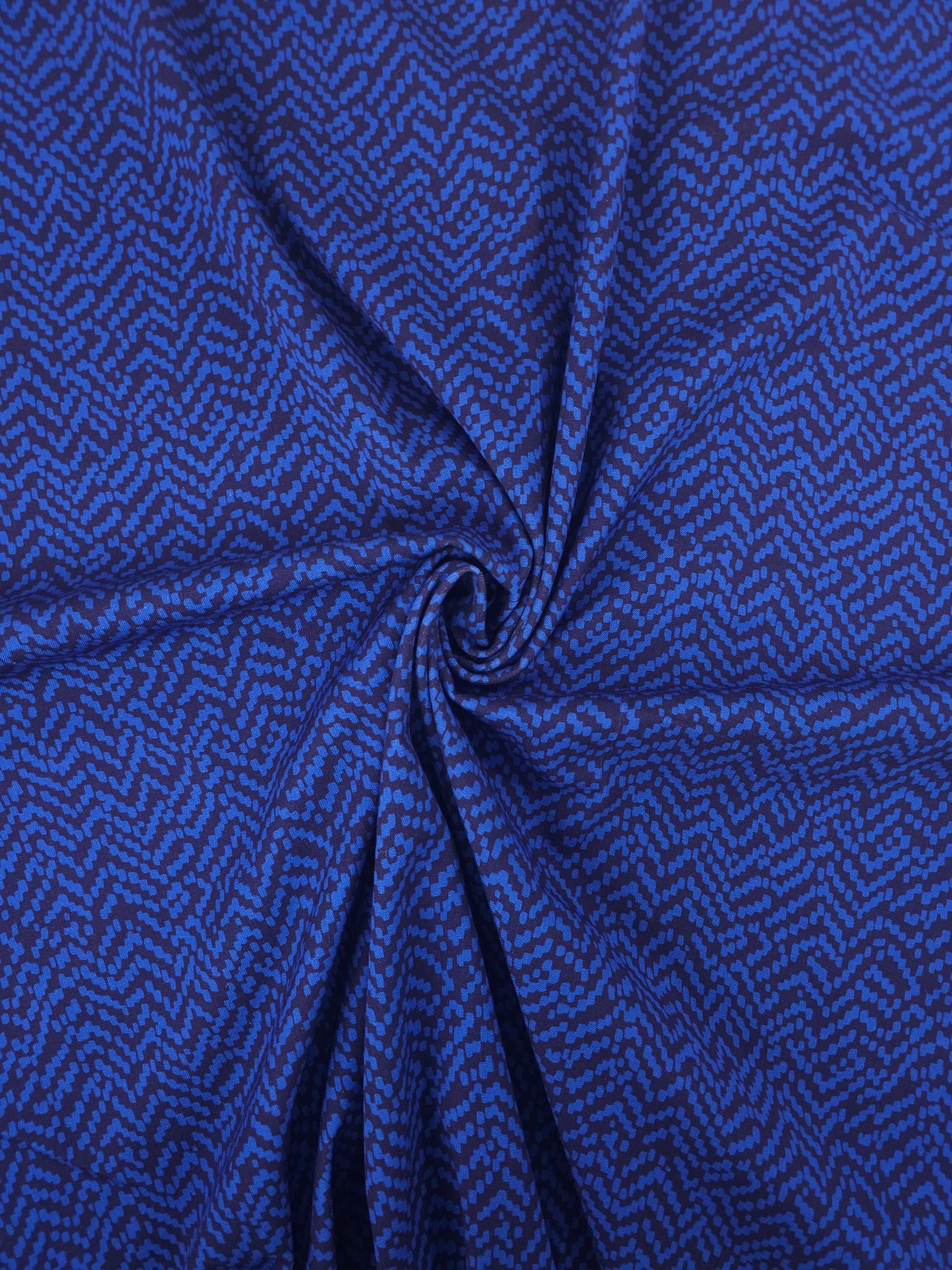 Blue/Navy Abstract ZigZag Brushed Cotton Twill