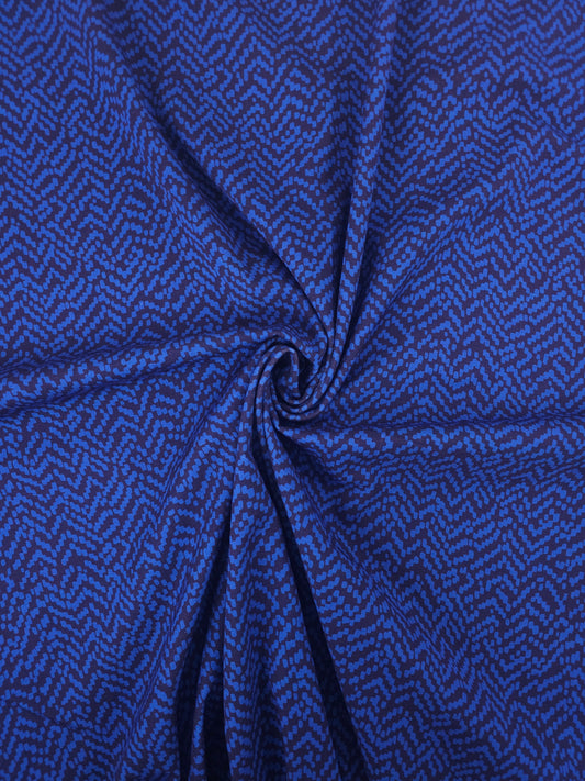 Blue/Navy Abstract ZigZag Brushed Cotton Twill