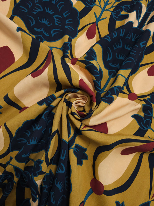 *PRE-ORDER* Deep Mustard/Teal Droplet Floral Twine Viscose Challis