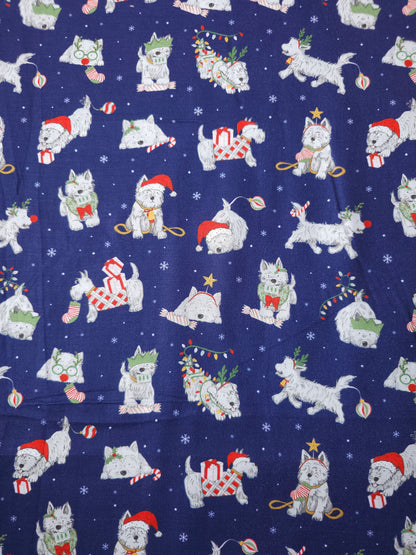 Midnight Blue Christmas Puppy 100% Cotton