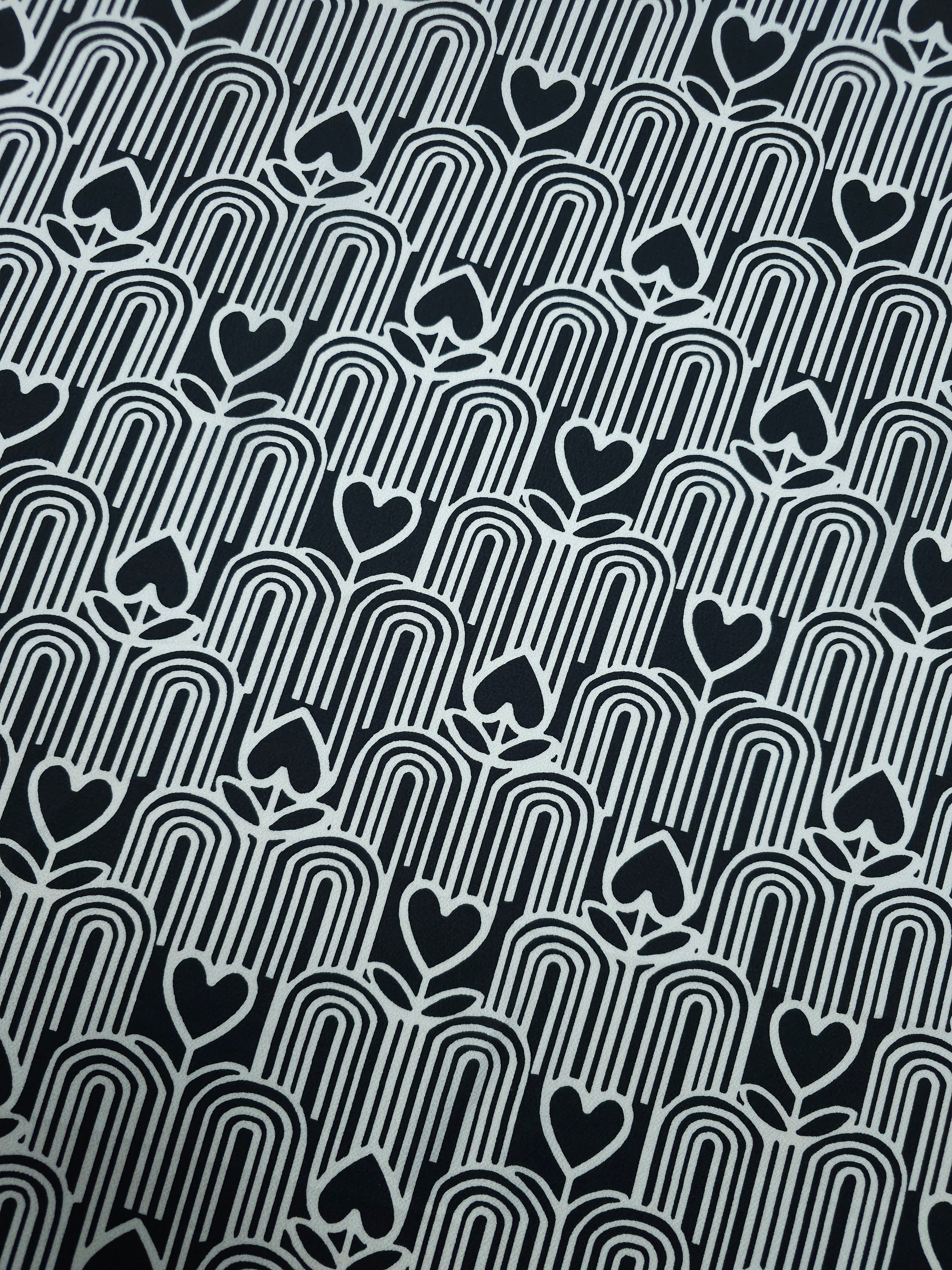 Black Abstract Doodle Heart Satin