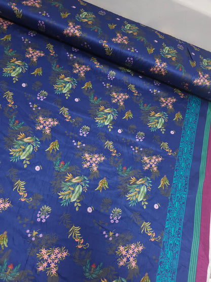 Indigo Navy Palm Leaf Floral Cotton Sateen 60"