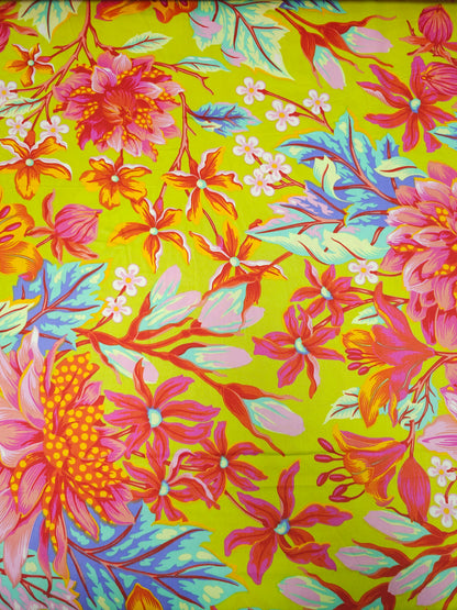 Lime Green Untamed Hello Dahlia Cotton Sateen 108" - Tula Pink