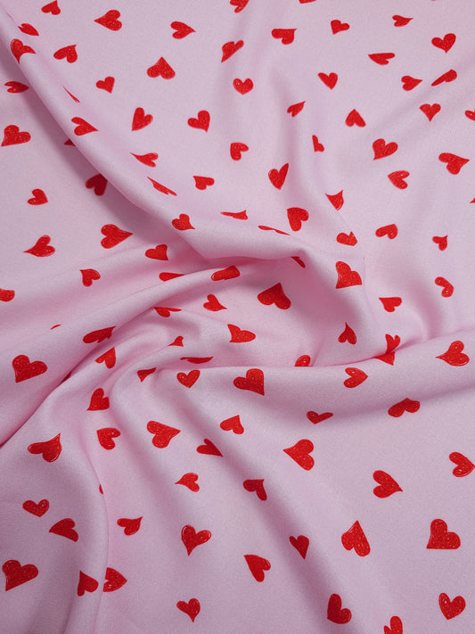 Pink/Red Hearts Viscose Challis