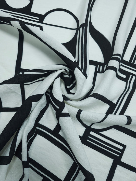 Off-White/Black Geometric Viscose Crepe