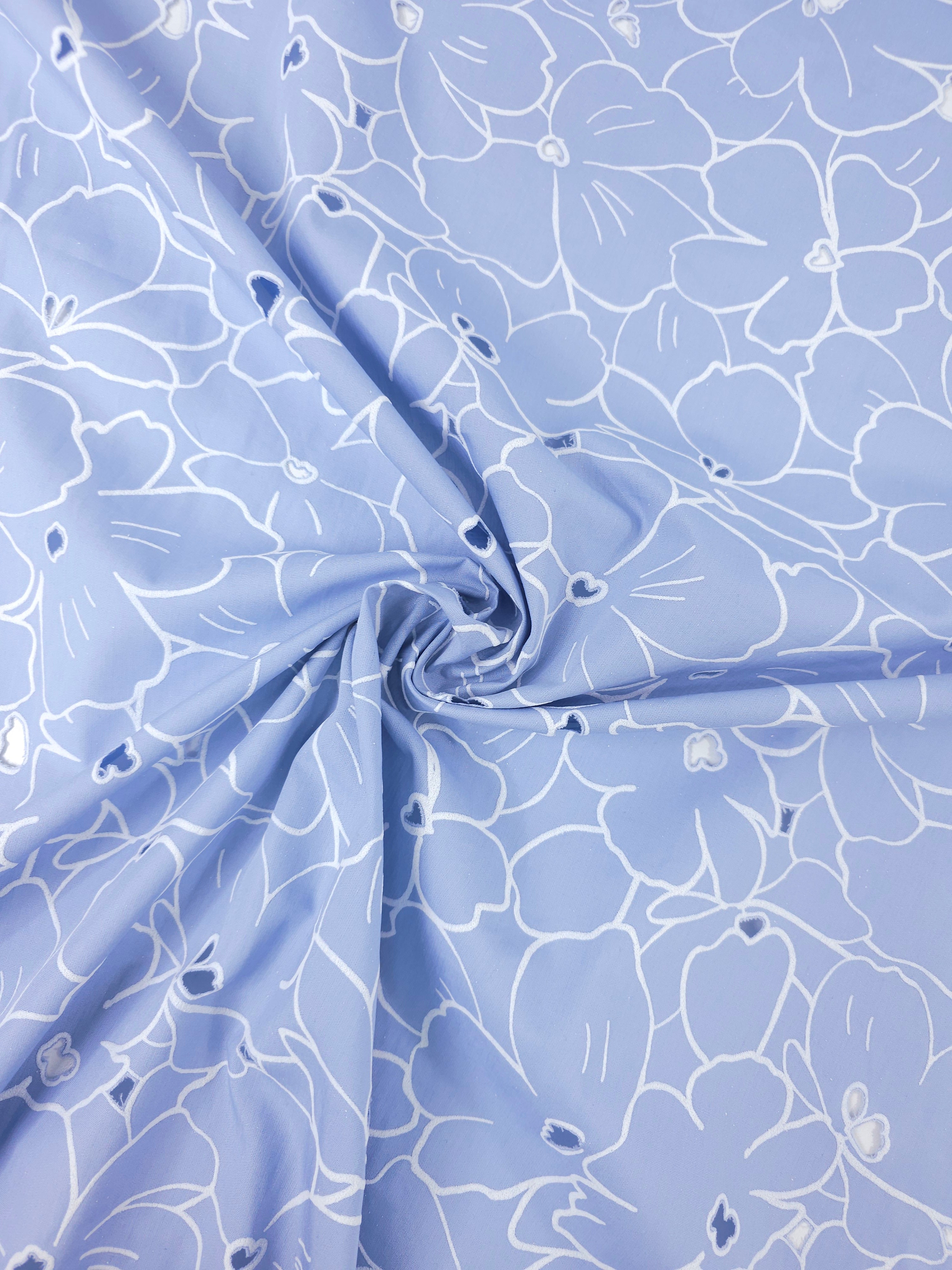 Baby Blue Floral Laser Cut Cotton