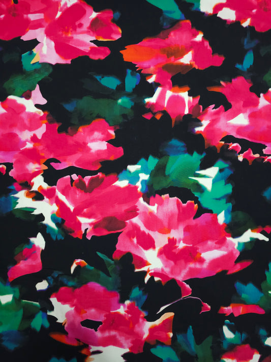 Black/Pink Watercolour Blur Floral Cotton Poplin