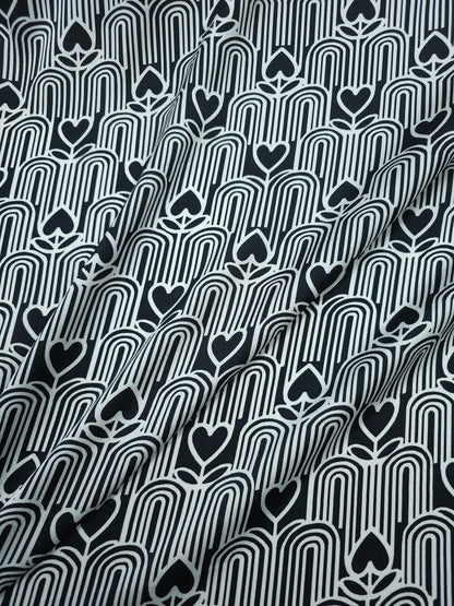 Black Abstract Doodle Heart Satin